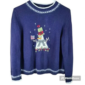 Christopher and Banks navy cotton snowman sweater
